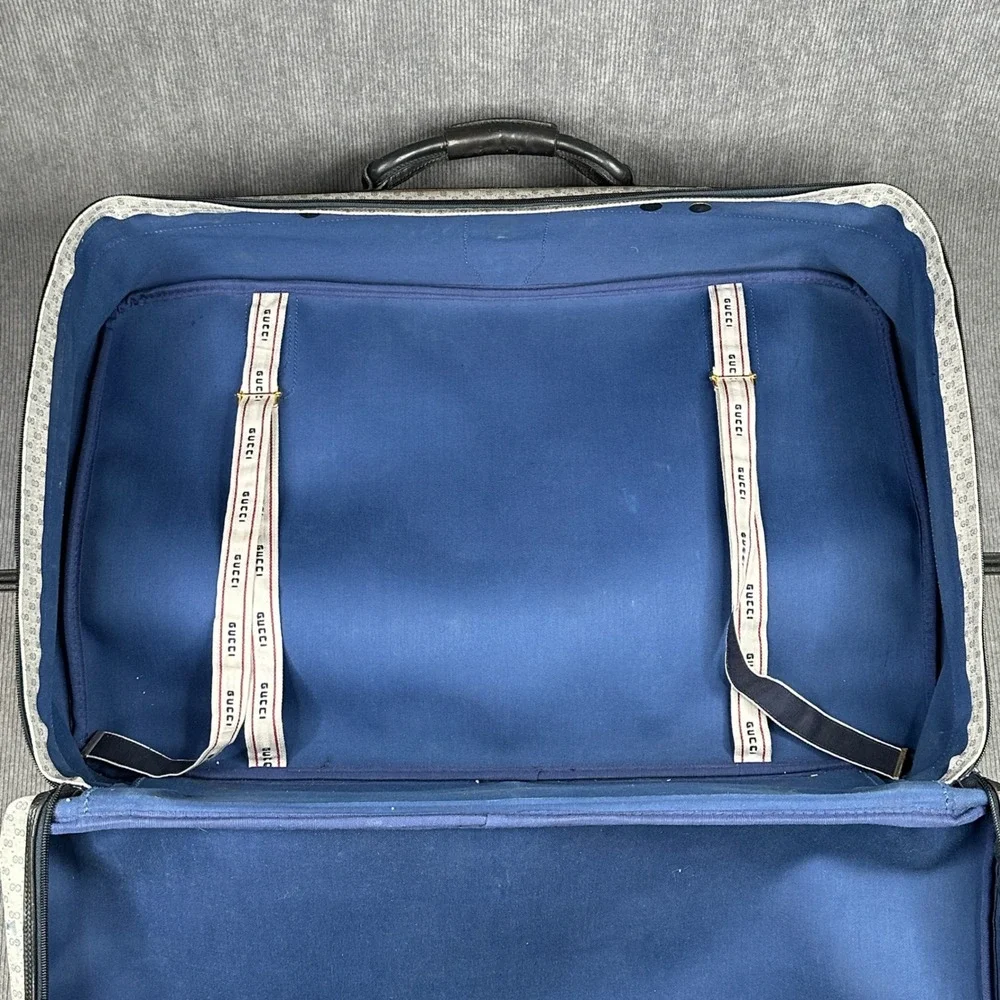 Vintage Gucci GG Monogram Suitcase Navy Leather Trim Travel Bag Large Soft Case
